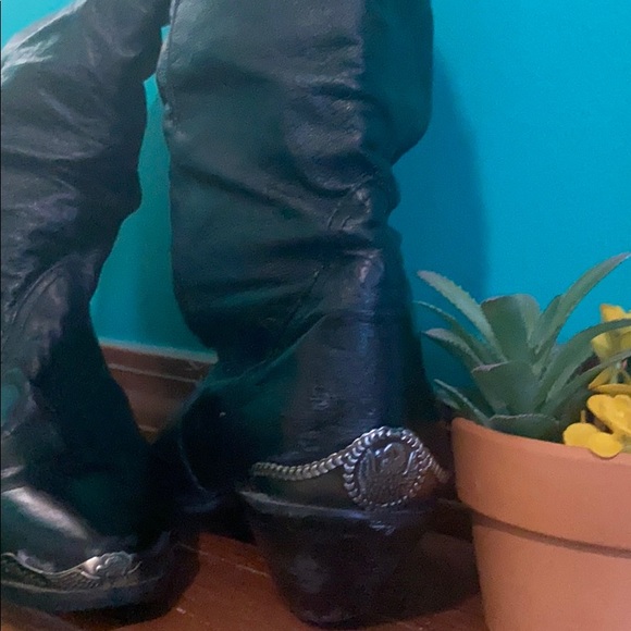 Maine Woods Black Leather Cowboy Boots Silver Heel - Picture 4 of 10